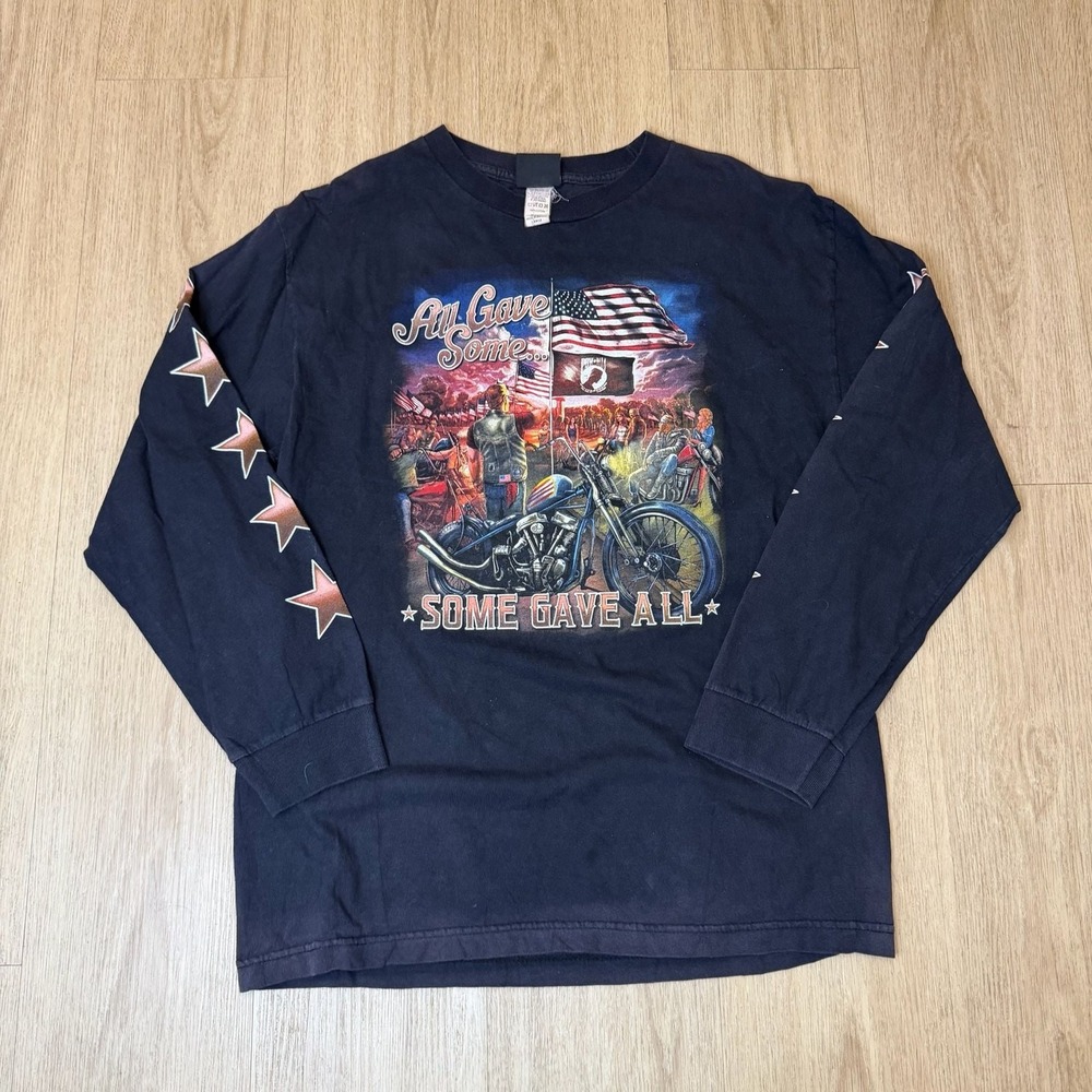 Vintage All Gave Some Some Gave All Motorcycle Long Sleeve T-Shirt Size Large